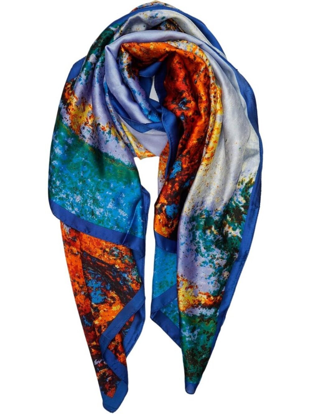 Women's Blue Orange/Tree Long Skinny Silky Lightweight Sunscreen Shawls Wraps